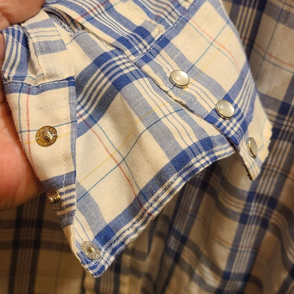 Vtg Chute 1 Western Shirt Men L Blue Plaid Pearl Snap Vintage Long Sleeve Cowboy - Picture 4 of 8